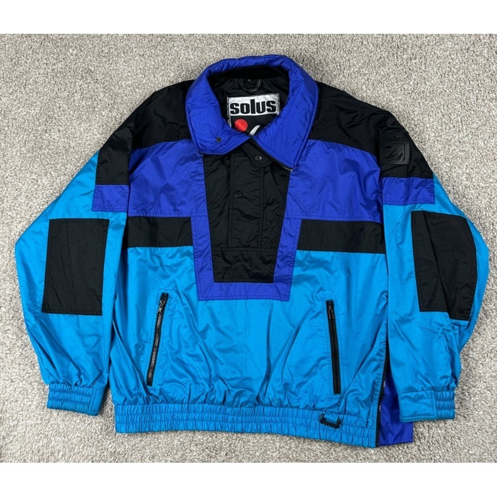 VTG Solus Jacket Mens Large Blue 1/4 Zip Pullover Lightweight Ski Snow 80s 90s